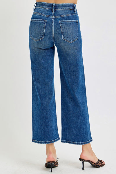 evelyn high rise tummy control wide leg jeans | dark wash