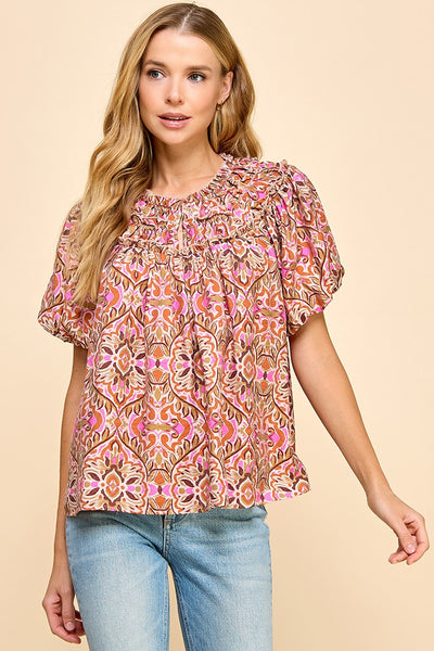 all spruced up abstract top | fuchsia