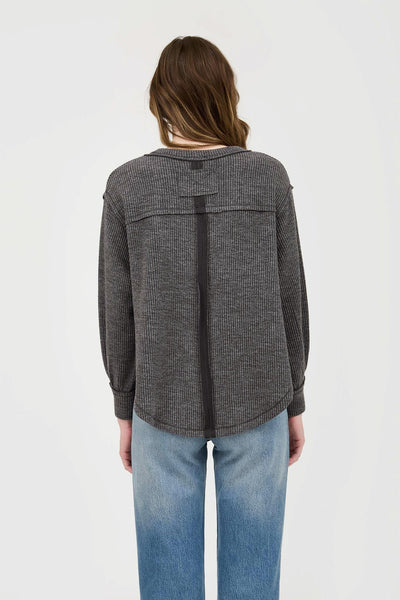 easily loved asymmetrical hem knit top | charcoal