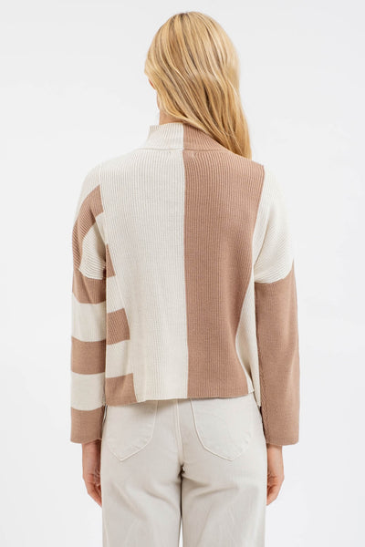 stay the same color block mock neck sweater | khaki