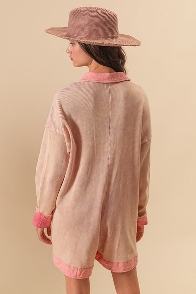 take care of me washed romper | vintage rose