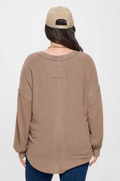 problem free half button henley, plus size | taupe