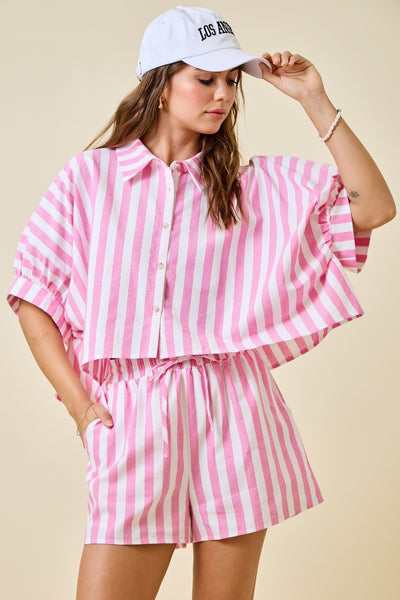 bound to be striped top + short set | pink