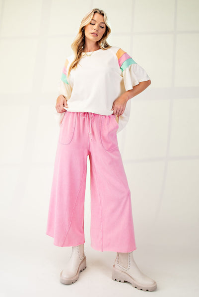 something to remember washed terry wide leg pants | barbie pink