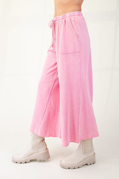 something to remember washed terry wide leg pants | barbie pink