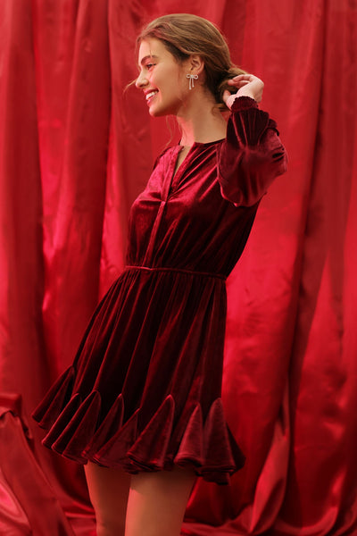 glass half full velvet mini dress | burgundy