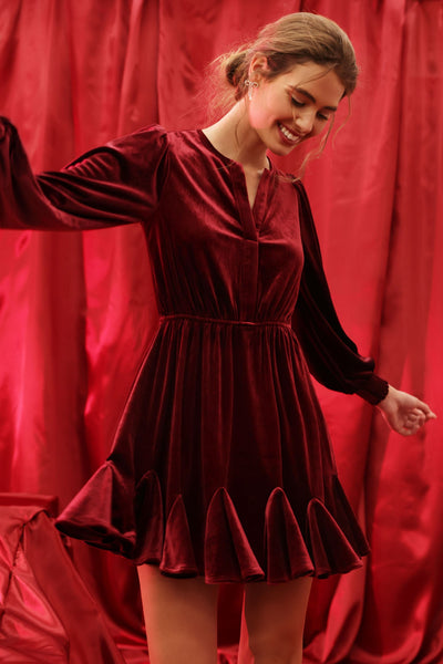 glass half full velvet mini dress | burgundy