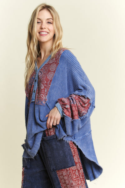 easy to imagine paisley mineral wash henley top | denim blue