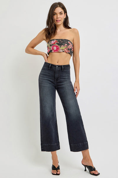 eden high rise cropped wide leg jeans | washed black