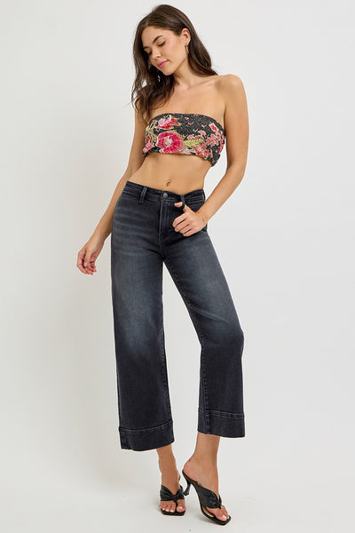 eden high rise cropped wide leg jeans | washed black