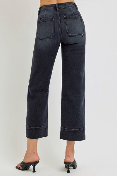 eden high rise cropped wide leg jeans | washed black