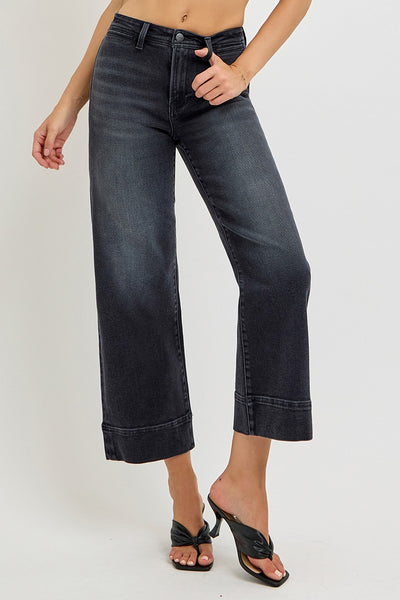 eden high rise cropped wide leg jeans | washed black