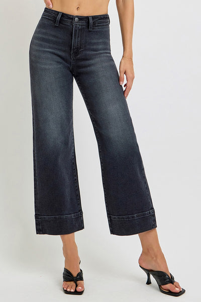 eden high rise cropped wide leg jeans | washed black