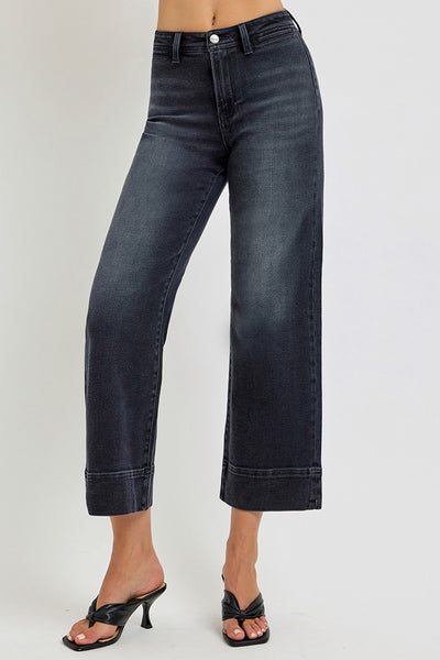eden high rise cropped wide leg jeans | washed black
