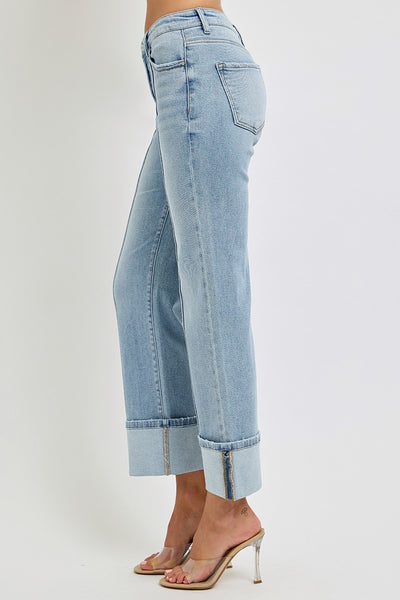 vivian high rise ankle straight wide cuffed jeans | light wash