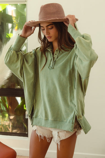 pursuit of fall washed french terry pullover | olive