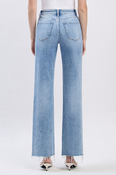 emerson high rise distressed slim wide jeans | glorietta