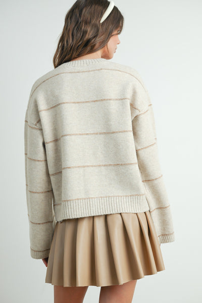 marvelous time button front striped cardigan | taupe