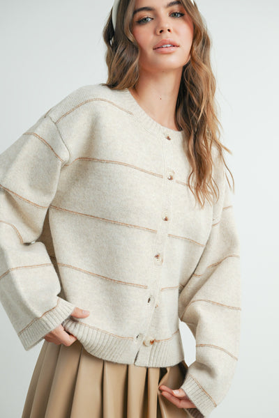marvelous time button front striped cardigan | taupe