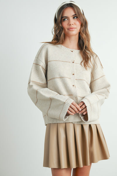 marvelous time button front striped cardigan | taupe
