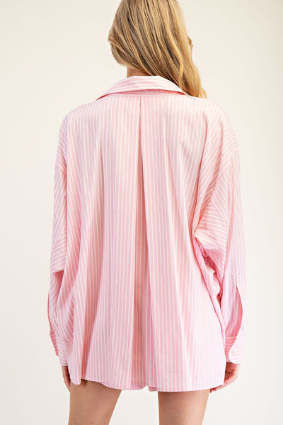 try your luck striped button down top | pink drink