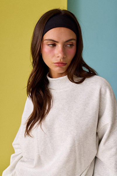 a step ahead mock neck sweater + short set | white melange