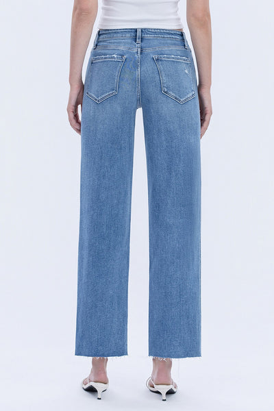 poppy high rise raw hem slim wide jeans | supported