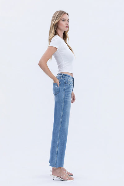 poppy high rise raw hem slim wide jeans | supported