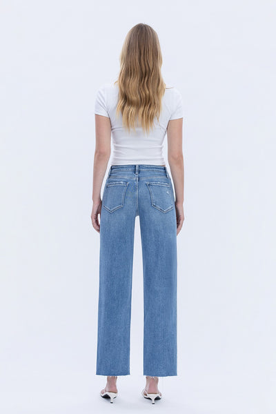 poppy high rise raw hem slim wide jeans | supported