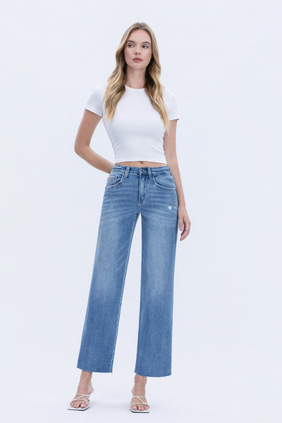 poppy high rise raw hem slim wide jeans | supported