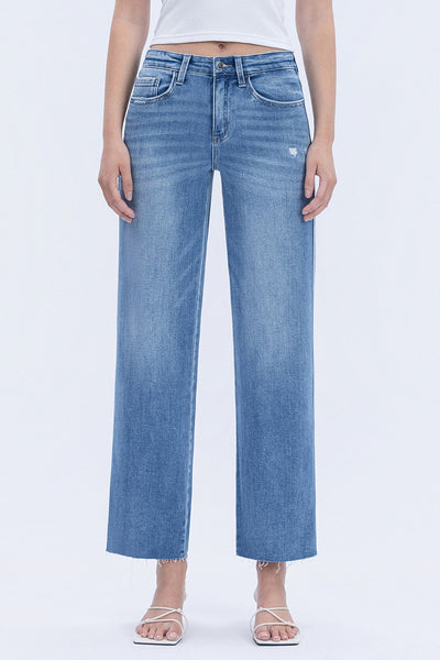 poppy high rise raw hem slim wide jeans | supported