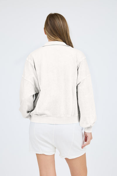 a little off track washed button snap pullover | ivory