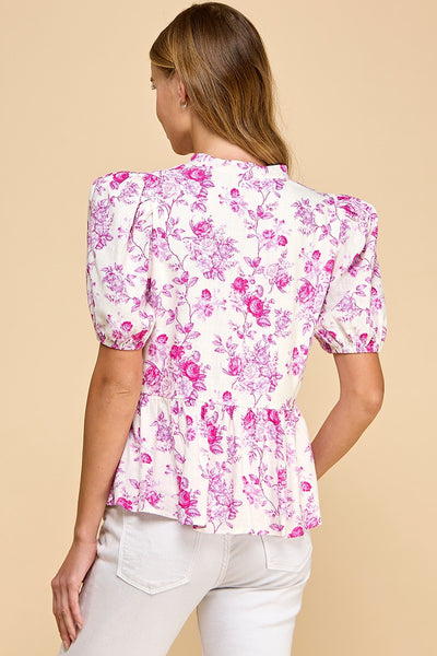 playful & pretty floral peplum top | pink