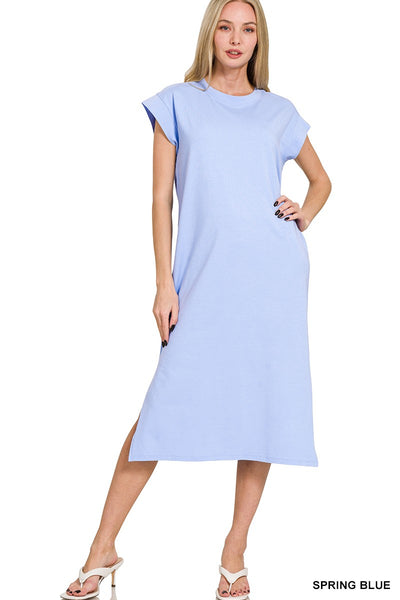 in good hands tshirt midi dress | spring blue