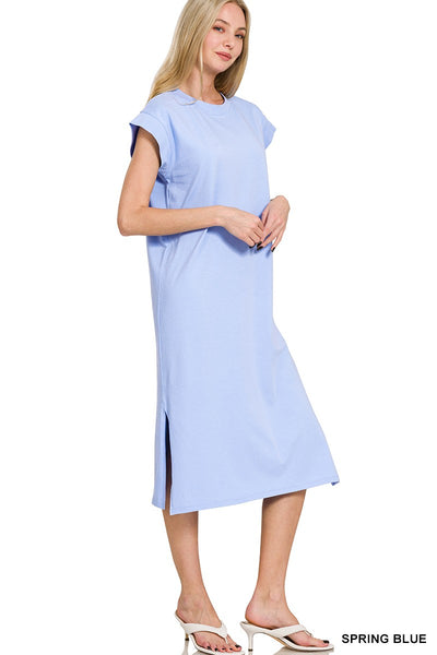 in good hands tshirt midi dress | spring blue