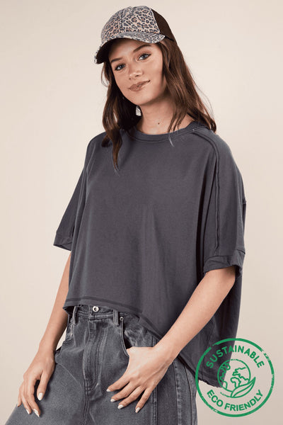 learn as you go oversized knit top | charcoal