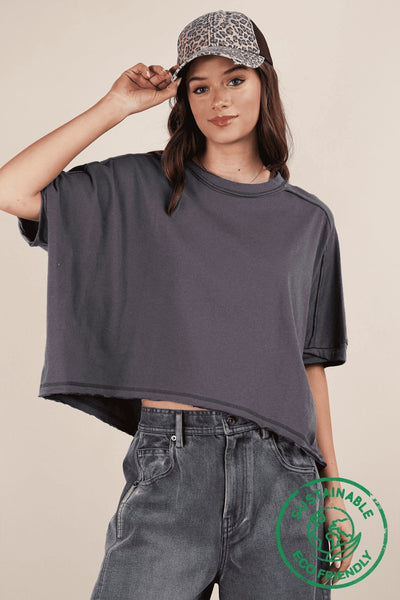 learn as you go oversized knit top | charcoal