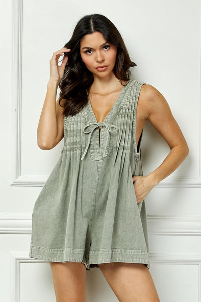 no need to explain pleated denim romper | vintage olive