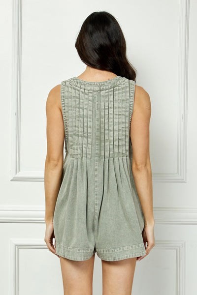 no need to explain pleated denim romper | vintage olive
