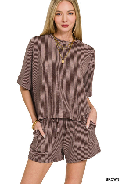 laid back livin' ribbed top | brown