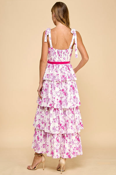 yours to keep tiered floral midi dress | pink
