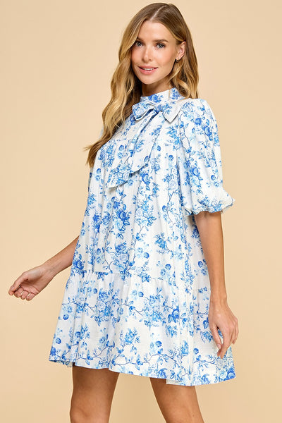 power of pretty floral bow accent dress | blue