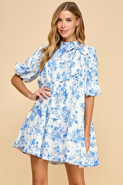 power of pretty floral bow accent dress | blue