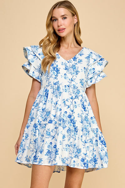 fallen halo floral mini dress | blue