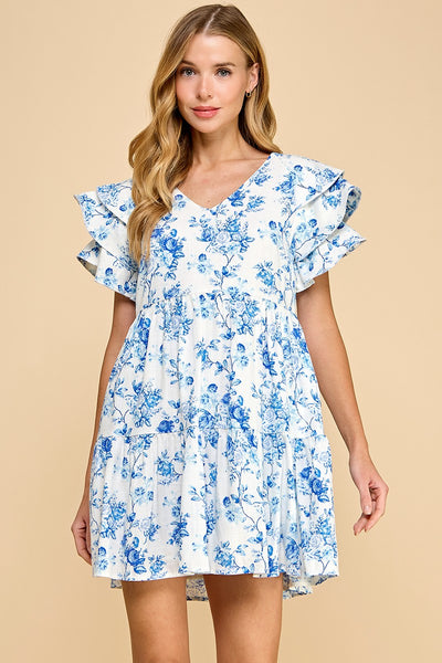 fallen halo floral mini dress | blue