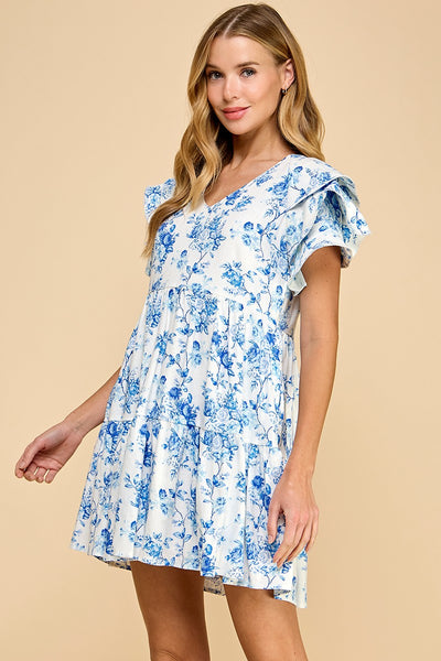 fallen halo floral mini dress | blue