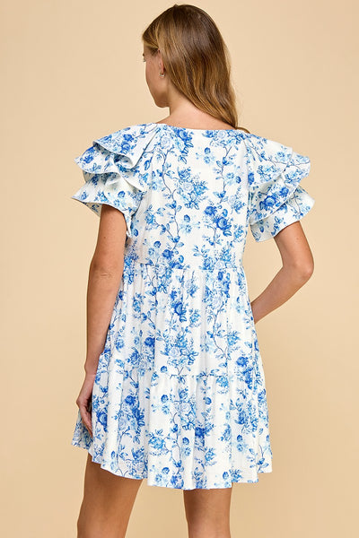 fallen halo floral mini dress | blue