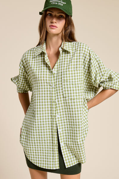 seek the truth oversized gingham button up | leaf