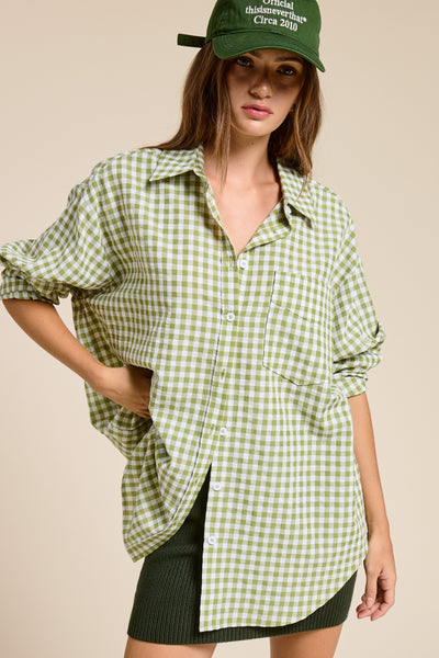 seek the truth oversized gingham button up | leaf