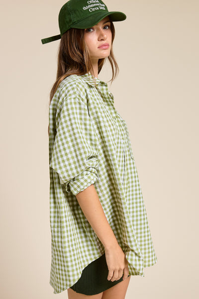 seek the truth oversized gingham button up | leaf